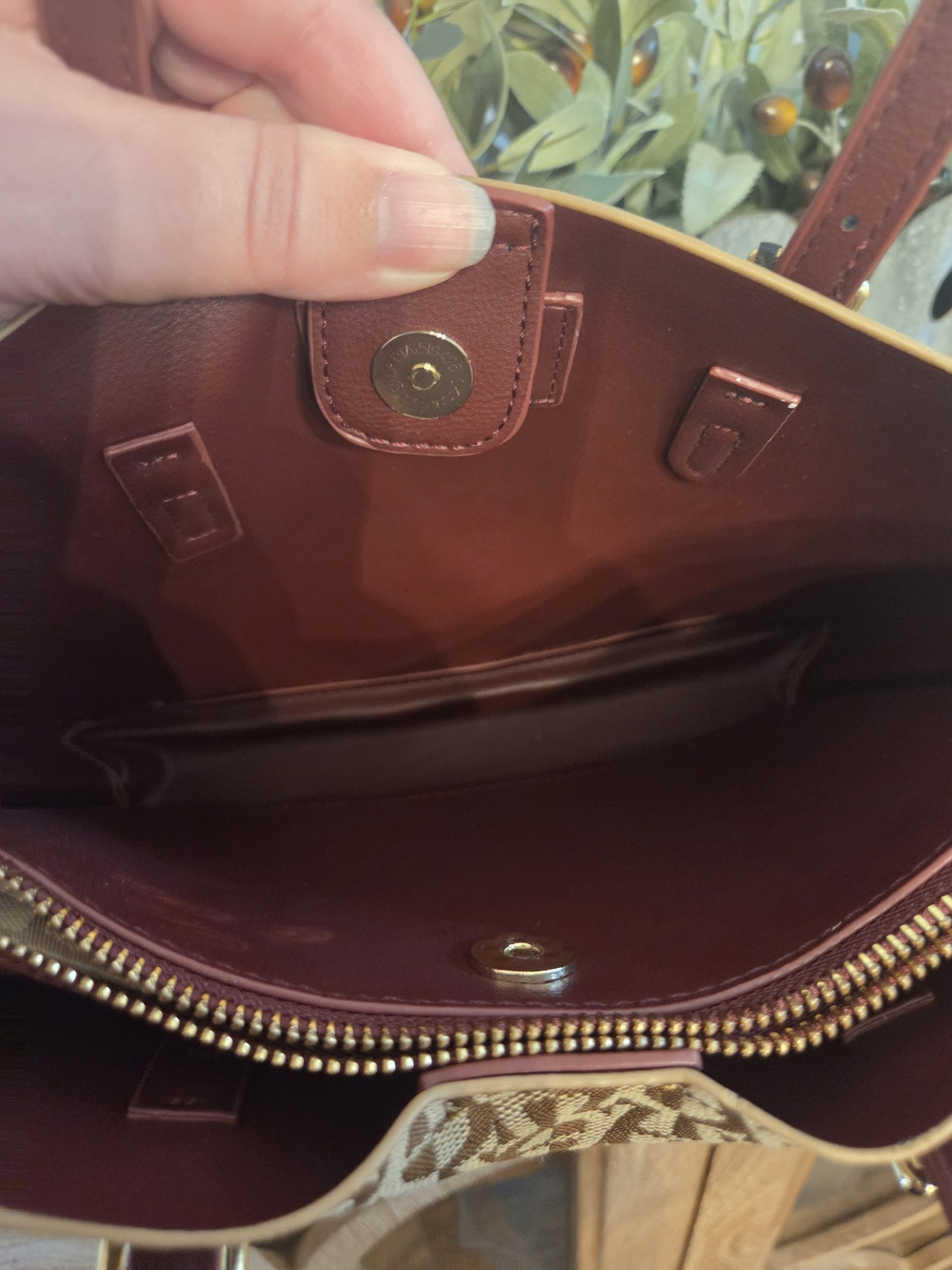Aigner Brown Monogram Tote Bag with Burgundy Trim - Picture 5 of 7